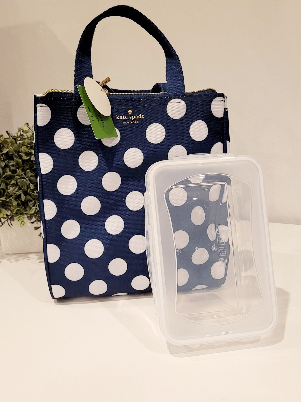 Kate Spade Insulated Navy Polka Dot Lunch Bag With Food Storage